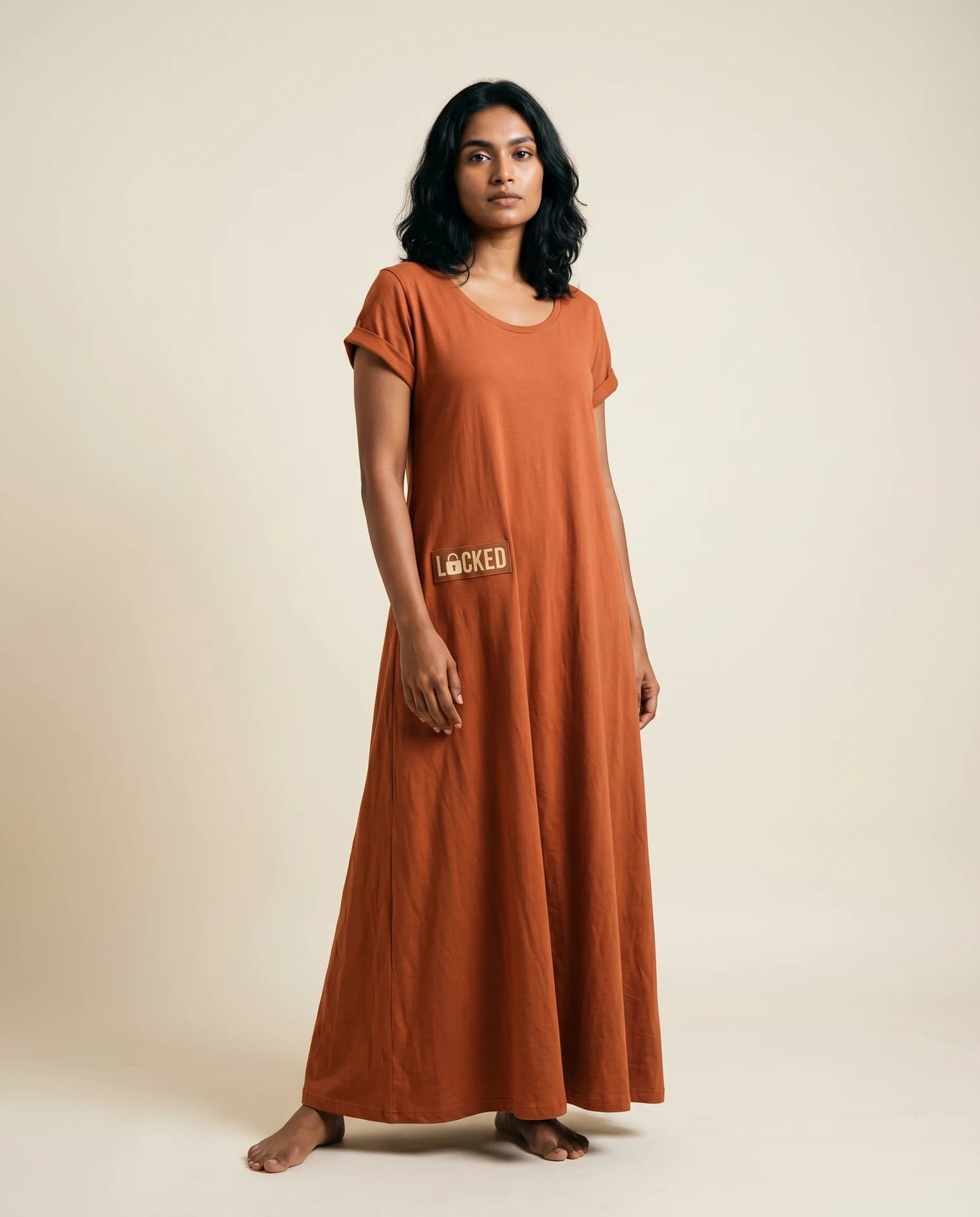 LOCKED Cotton Maxi Dress — Rust
